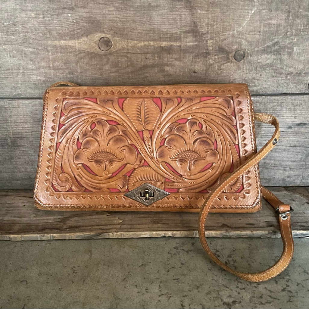 Vintage Hand Tooled Leather Western Pocketbook | Handbag | Purse